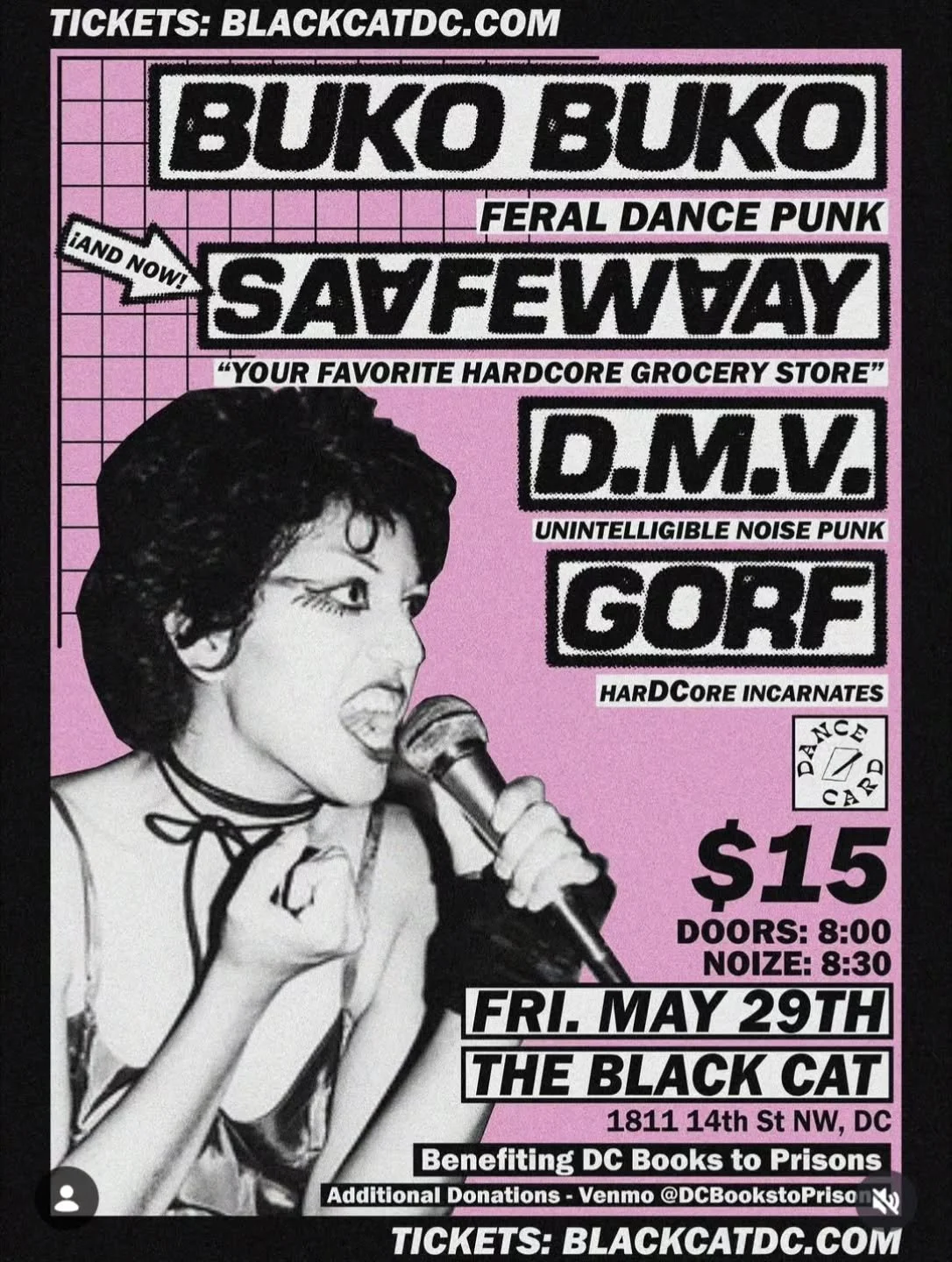 Hey big benefit show for us tonight in the big room at the @blackcatdc! Come to support us, stay for the cathartic loudness! @bukobukoband @bandinthedmv @gorf.band and Saafewaay will rock your brain! Big thanks to @dancecarddiy!