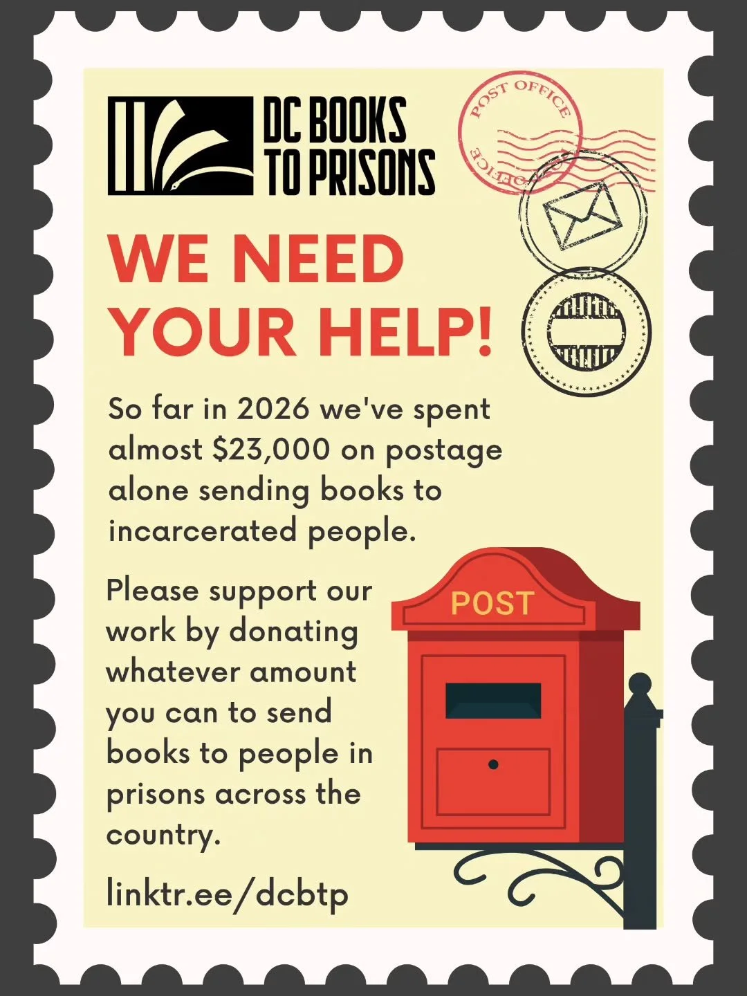 In 2018 the cost of a one-pound media mail package was $2.66 while today the one-pound rate is $4.47, and most packages we send are two or three pounds each. We receive no government funding and all the work we do is done by unpaid volunteers and fin