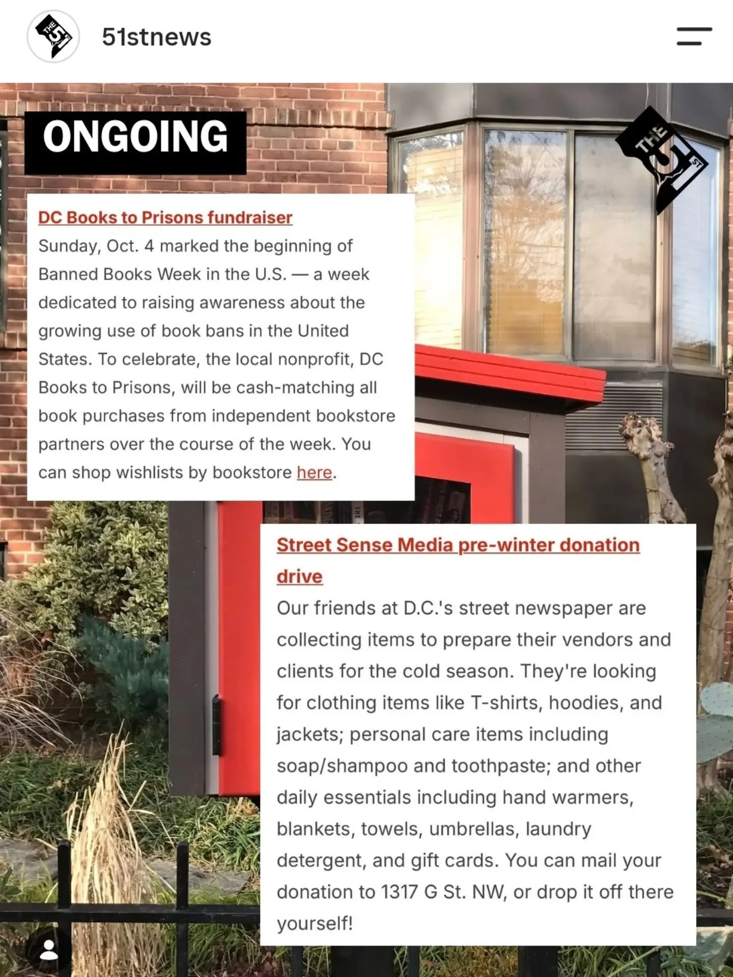 Our currently ongoing Banned Books Week matching book drive is one of the 12 ways to build a better DC this week! They don't quite explain it correctly, but we'll take the pub!  They seem to have picked up one of our Instagram posts - now we know nex