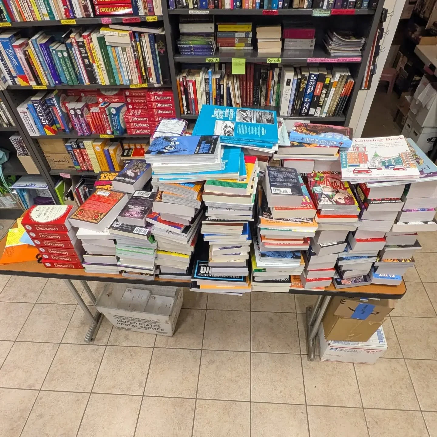 The new books from our Banned Books Week book drive are coming in! Look at all this! And soon we'll get our matching cash donation for all the books we get! This was our most successful book drive ever, and we thank all the wonderful people who donat