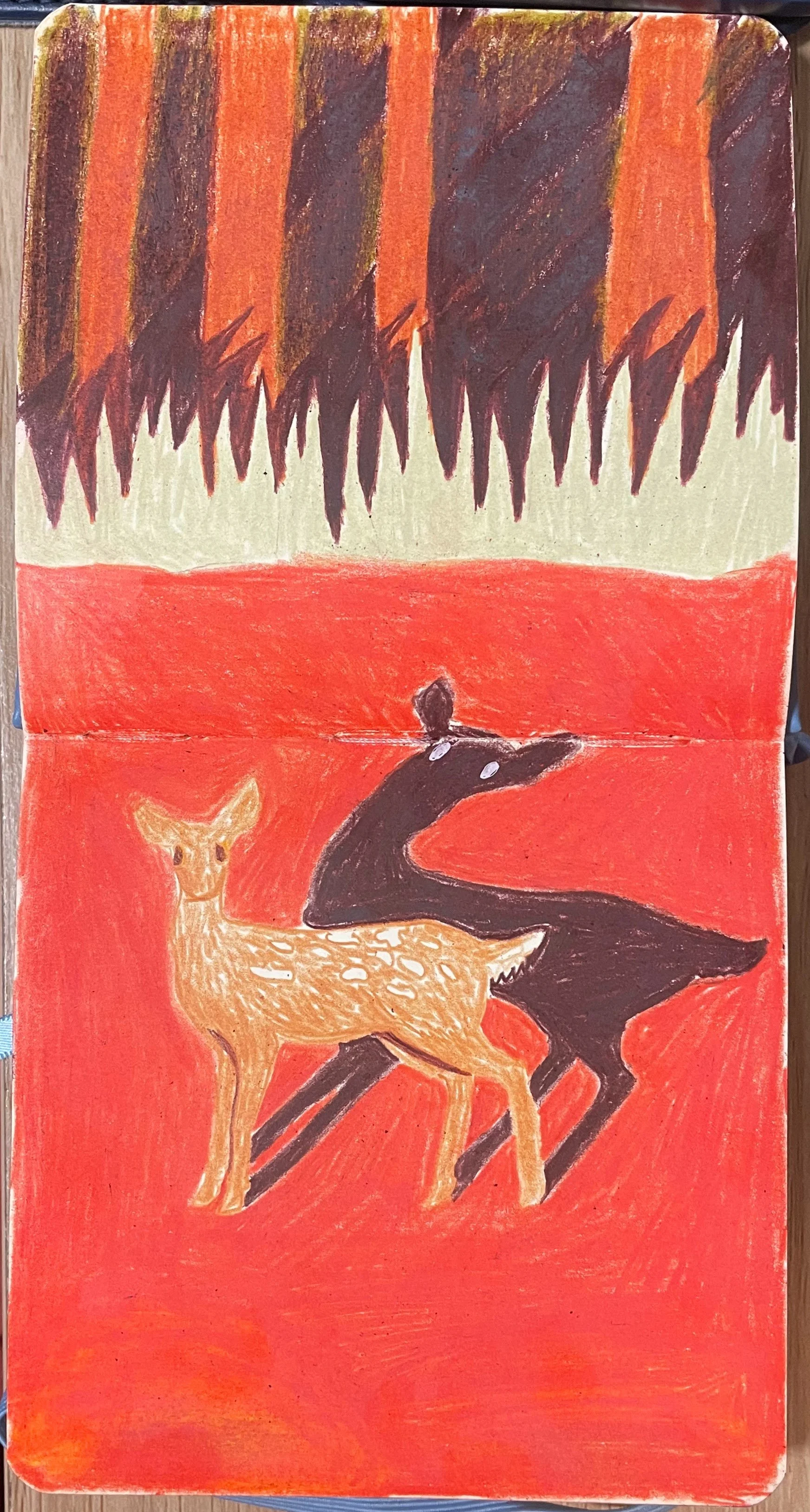 A colored pencil drawing in a sketchbook.