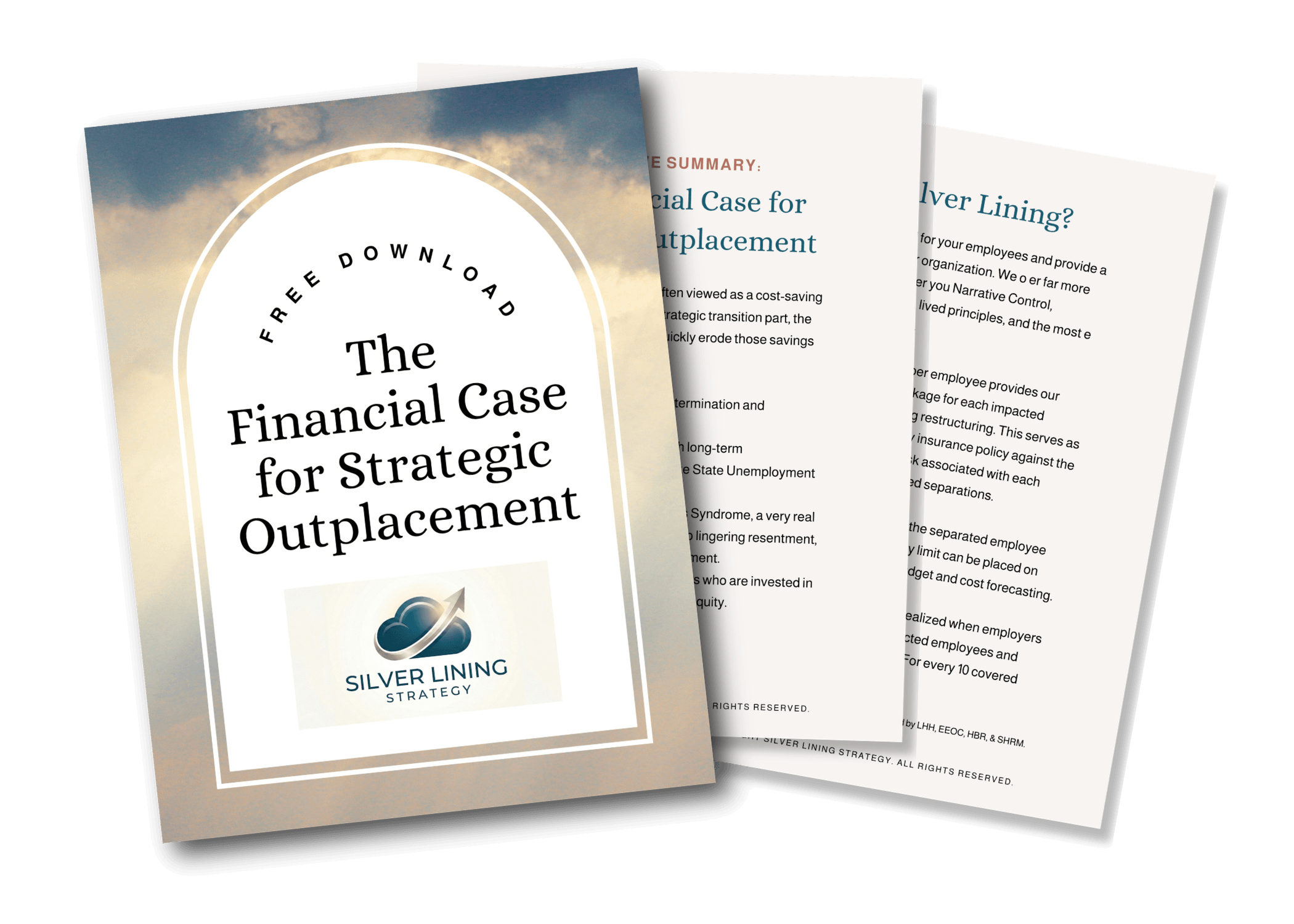 Mockup of free download PDF titled 'The Financial Case for Strategic Outplacement'