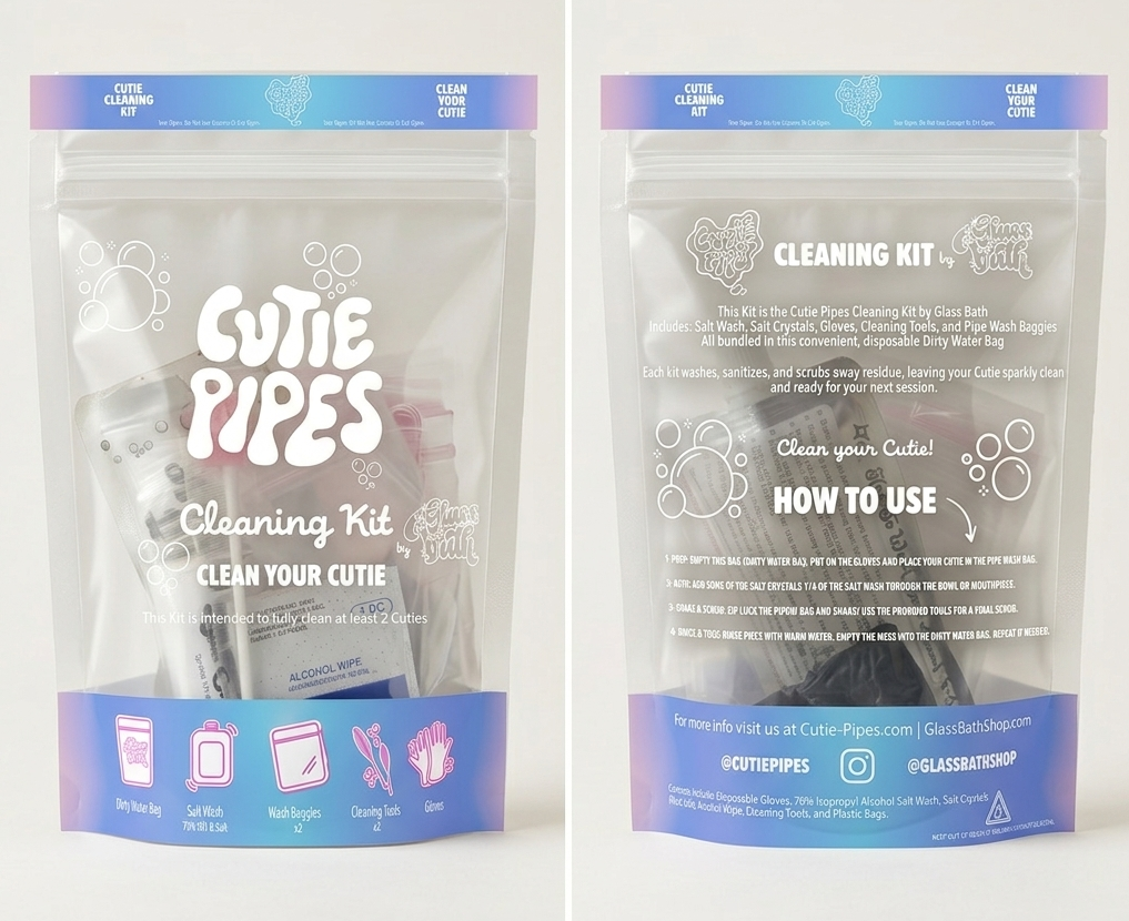 Packaging of a Cutie Pipes Cleaning Kit with instructions and product details.