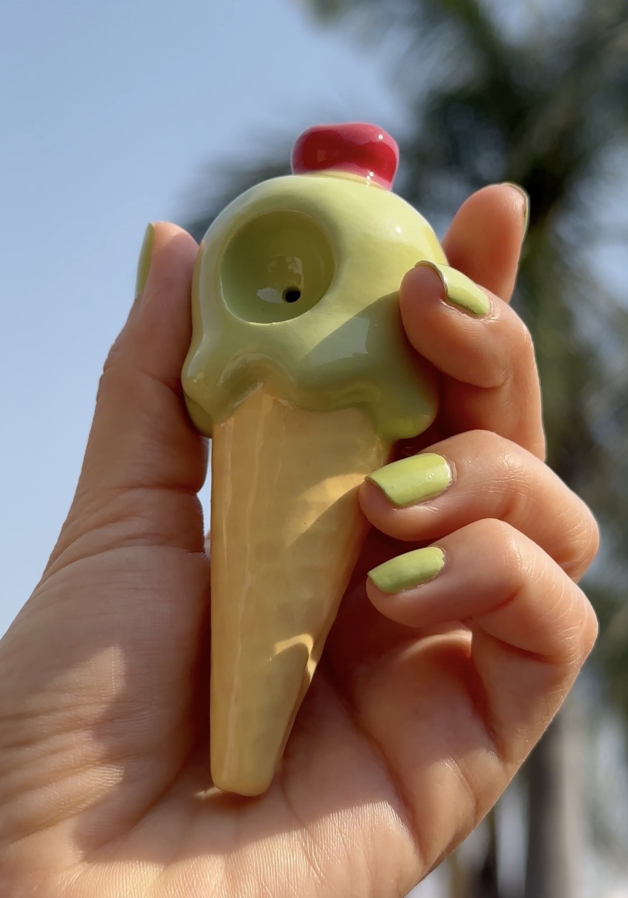 Ice Cream Cone With Cherry Cutie Handmade Ceramic Pipe by Cutie Pipes