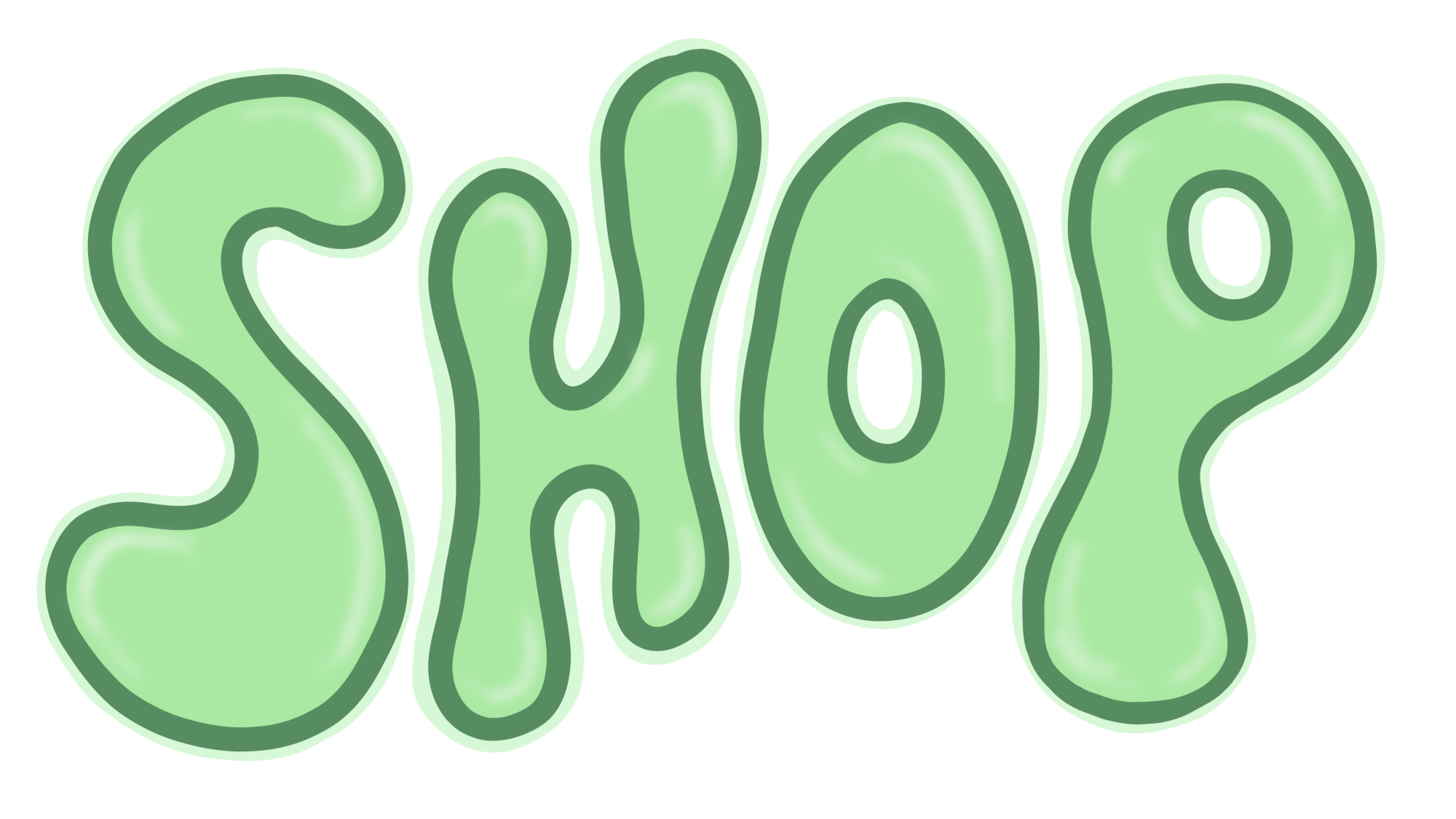 Green slime text spelling out 'SHOP' with a bubbly, gooey appearance and darker green outlines.
