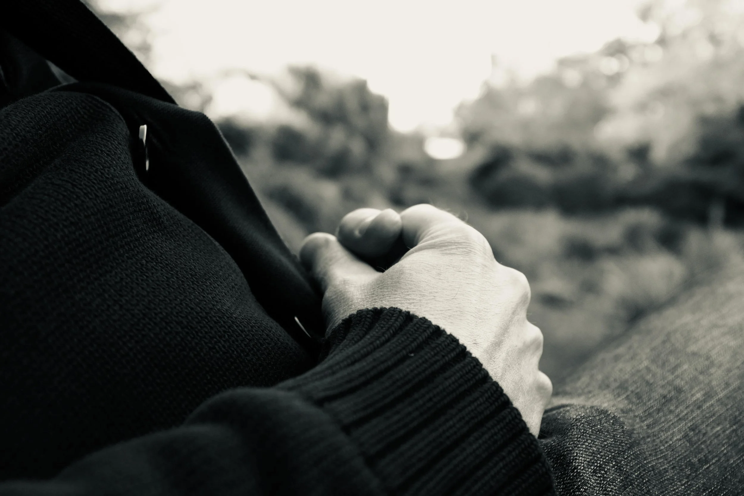 Portrait Photography by Matt Kollander - Wise and thoughtful hands resting in the park