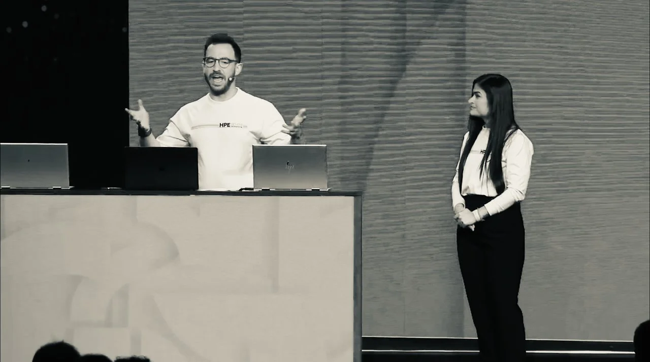 Matt Kollander giving a live product demo at a conference keynote