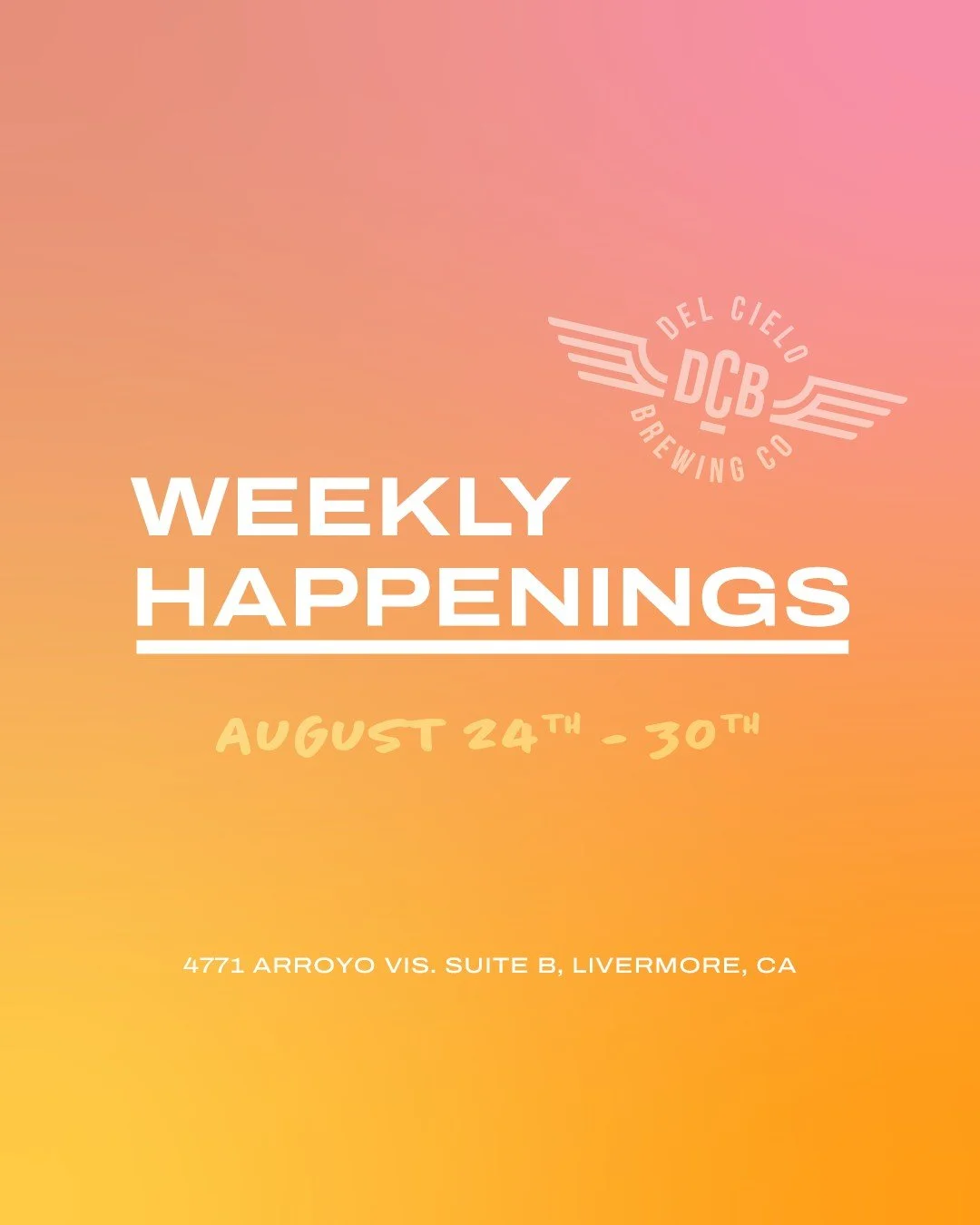 WEEKLY HAPPENINGS AT DCB LIVERMORE🍺
SWIPE FOR DETAILS &mdash;&mdash;>

🌮 TUES: $2 off Taco Plates All Day // Trivia Night 6:30 - 8:30PM

🐔 WED: Wingsday 1lb Chicken Wings with your choice of sauce

🎸SAT: David Correa Trio (Latin Guitars) 6 - 9