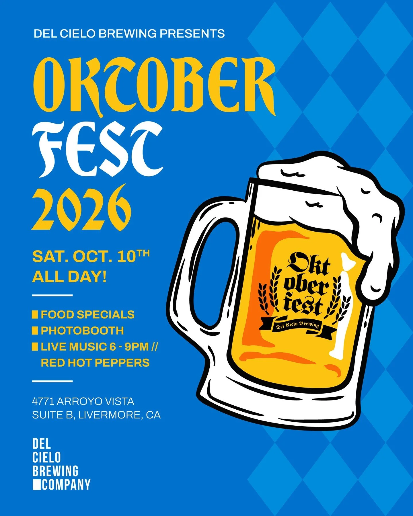 🍺🥨 OKTOBERFEST IS HERE!

The steins are ready, the pretzels are waiting, and we&rsquo;re bringing a full day of Oktoberfest fun to the Livermore Taproom TODAY! 🍻

Come hungry for food specials, grab a Festbier, jump into the games, strike a pose a