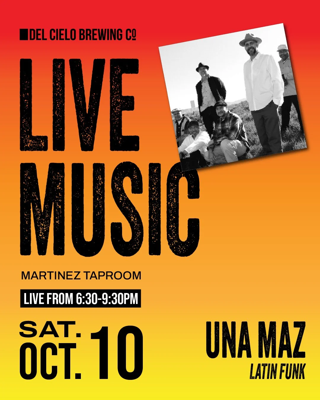 🎶 NEW BAND, NEW VIBES 🎶

We&rsquo;re welcoming Una Maz to the Martinez Taproom for the very first time! 🔥 Get ready for a night of Latin funk, infectious grooves, cold beer, and plenty of reasons to get up and move. 🍻🕺🏽

--
 #LiveMusic #BayArea