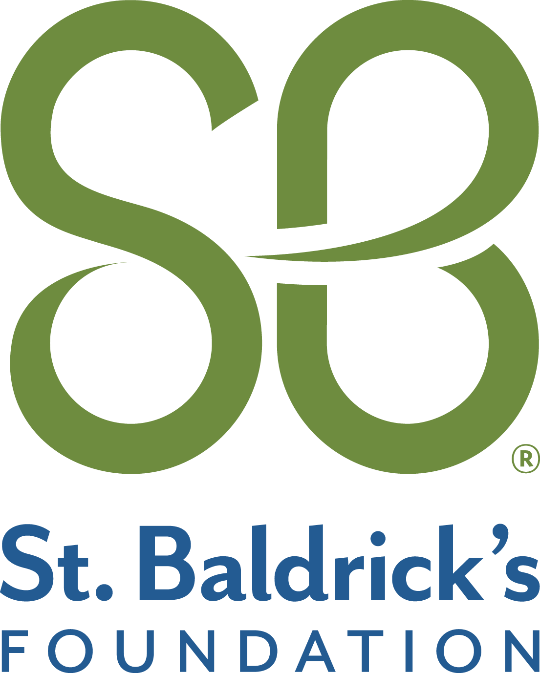 St. Baldrick's Foundation logo featuring four green interconnected loops with the foundation's name below in blue text.