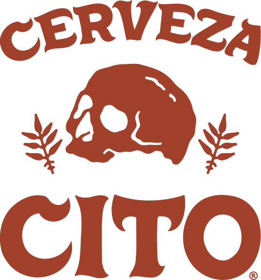 Logo with the word "Cerveza" at the top, a stylized bear skull in the center, and the word "CITO" at the bottom, with decorative leaves on each side.