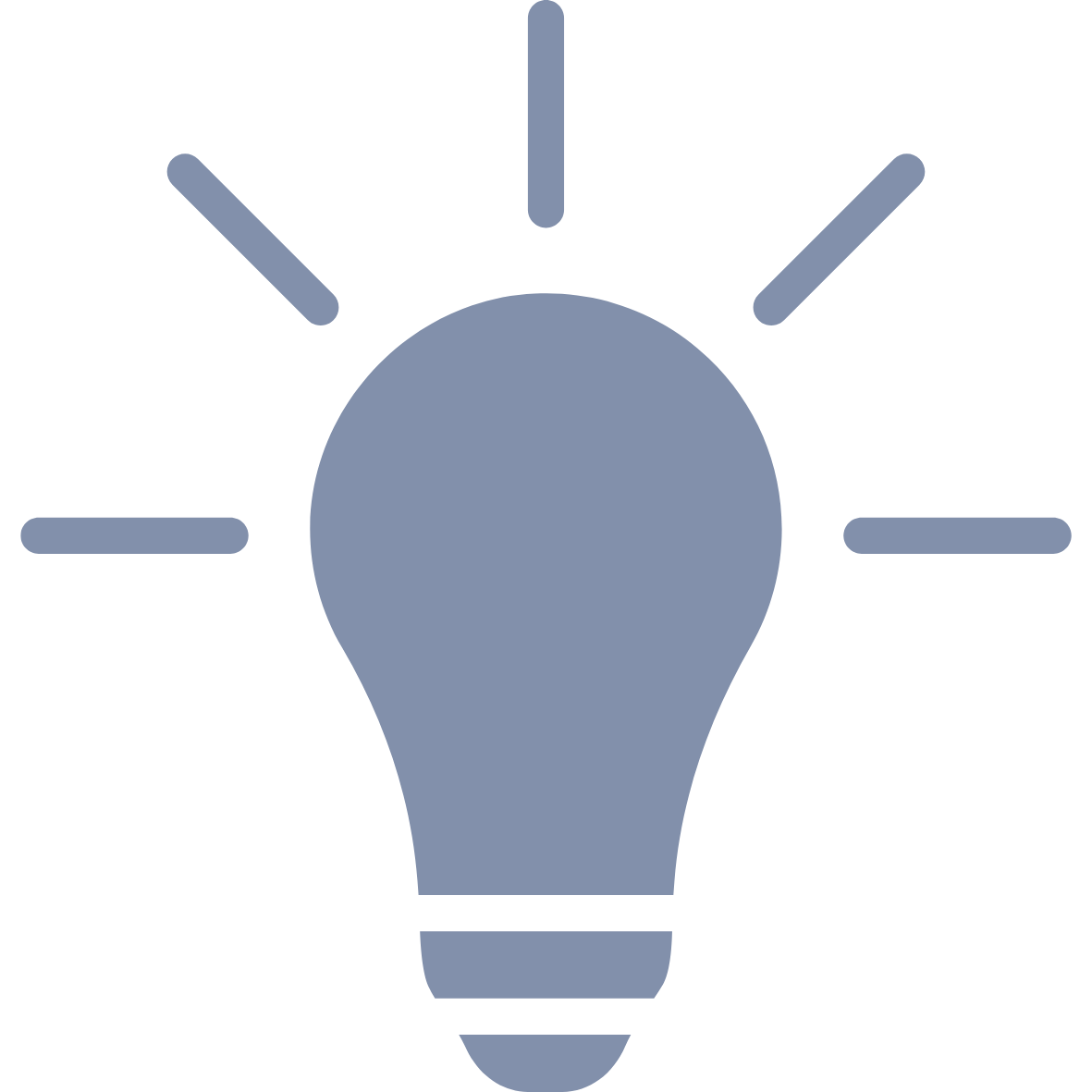 Icon of a light bulb with six rays emanating from it, representing an idea or innovation.