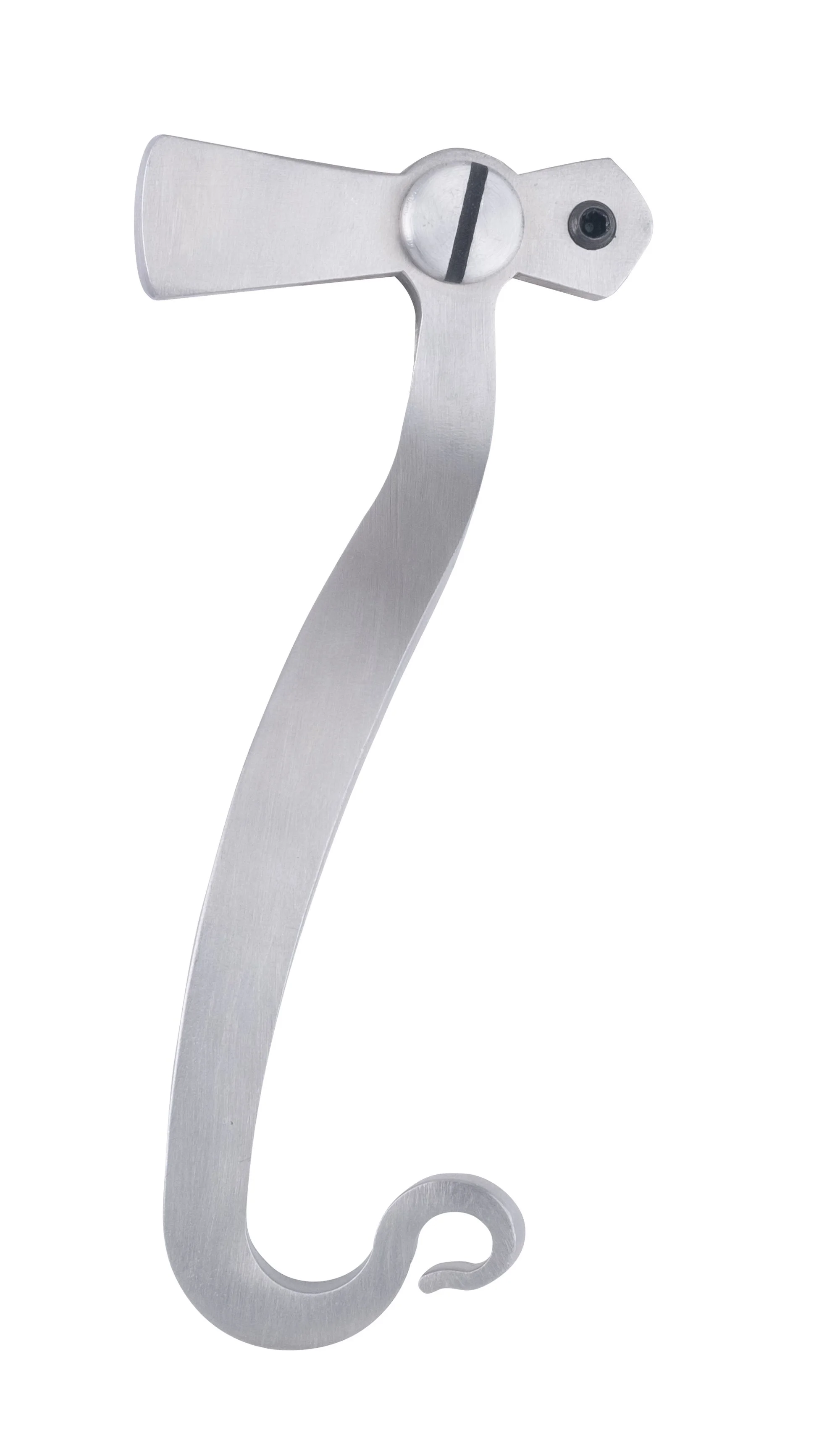 Metal wall hook with a sliding mechanism for adjusting stiffness.