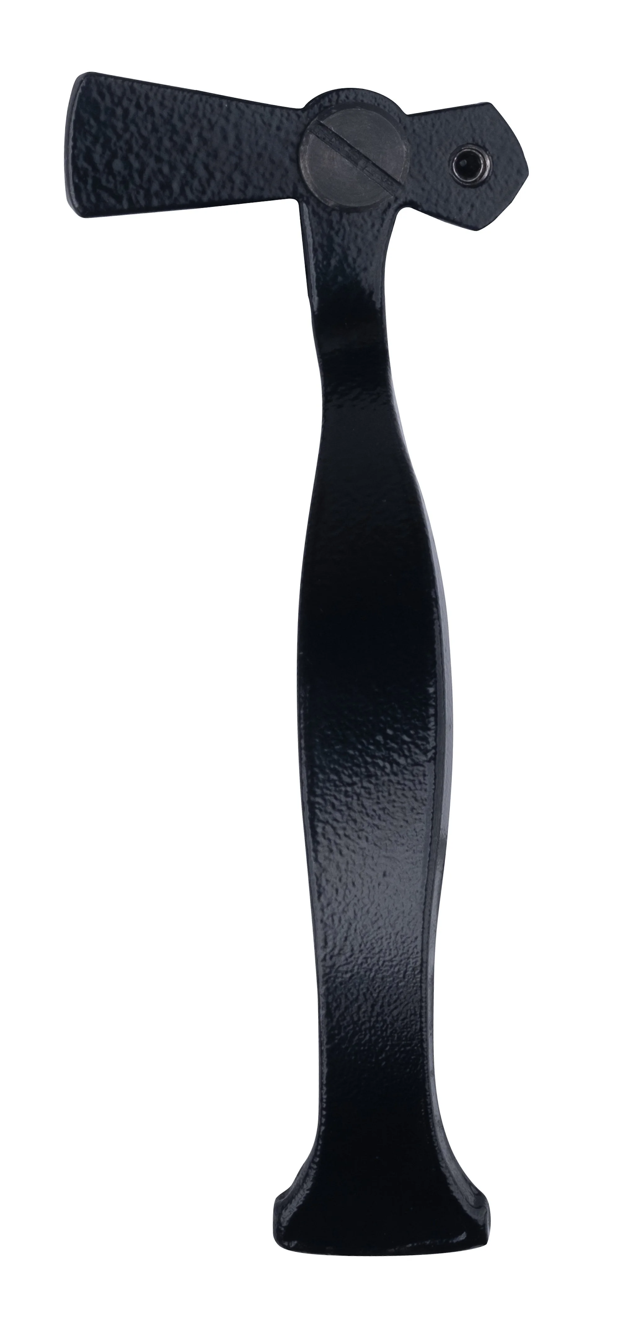 Black adjustable seat buckle in close-up.