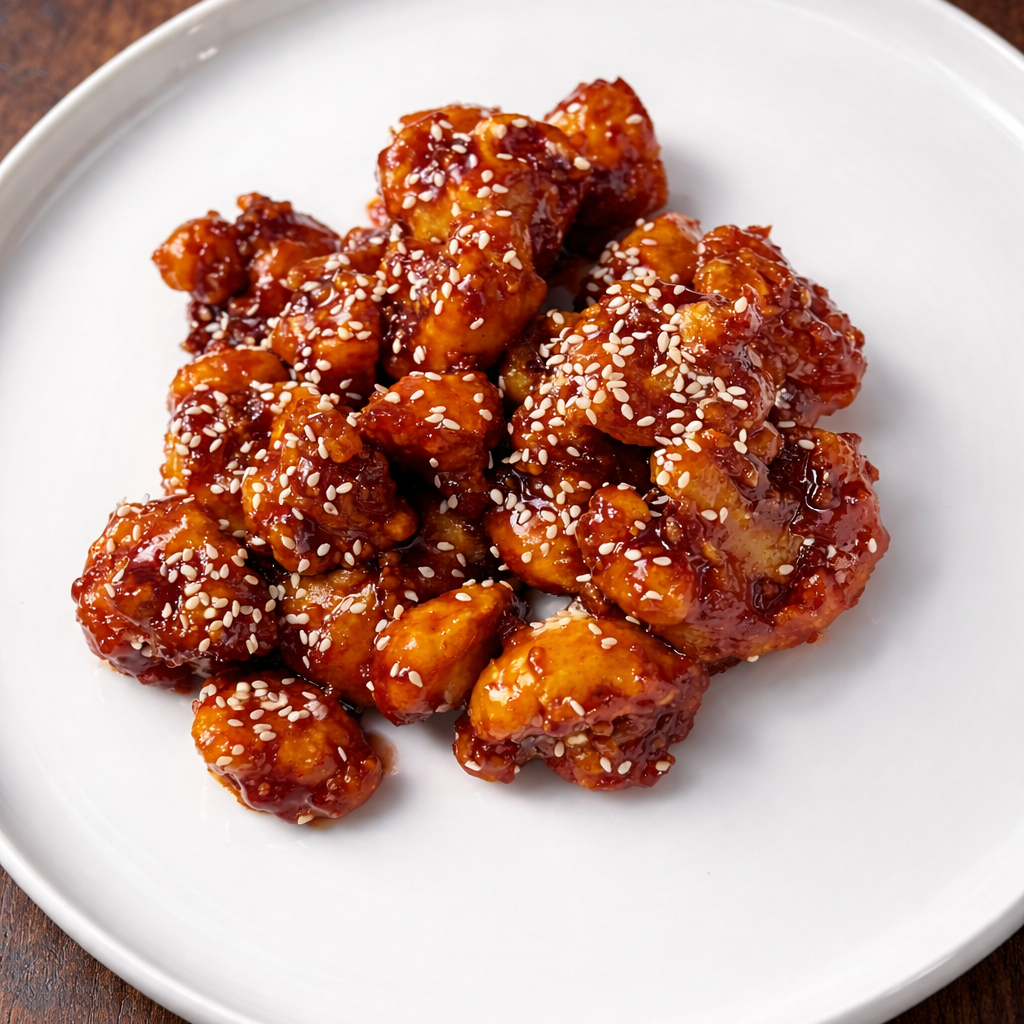 Tempura cauliflower, sesame glaze, toasted sesame, and chili crisp finish.