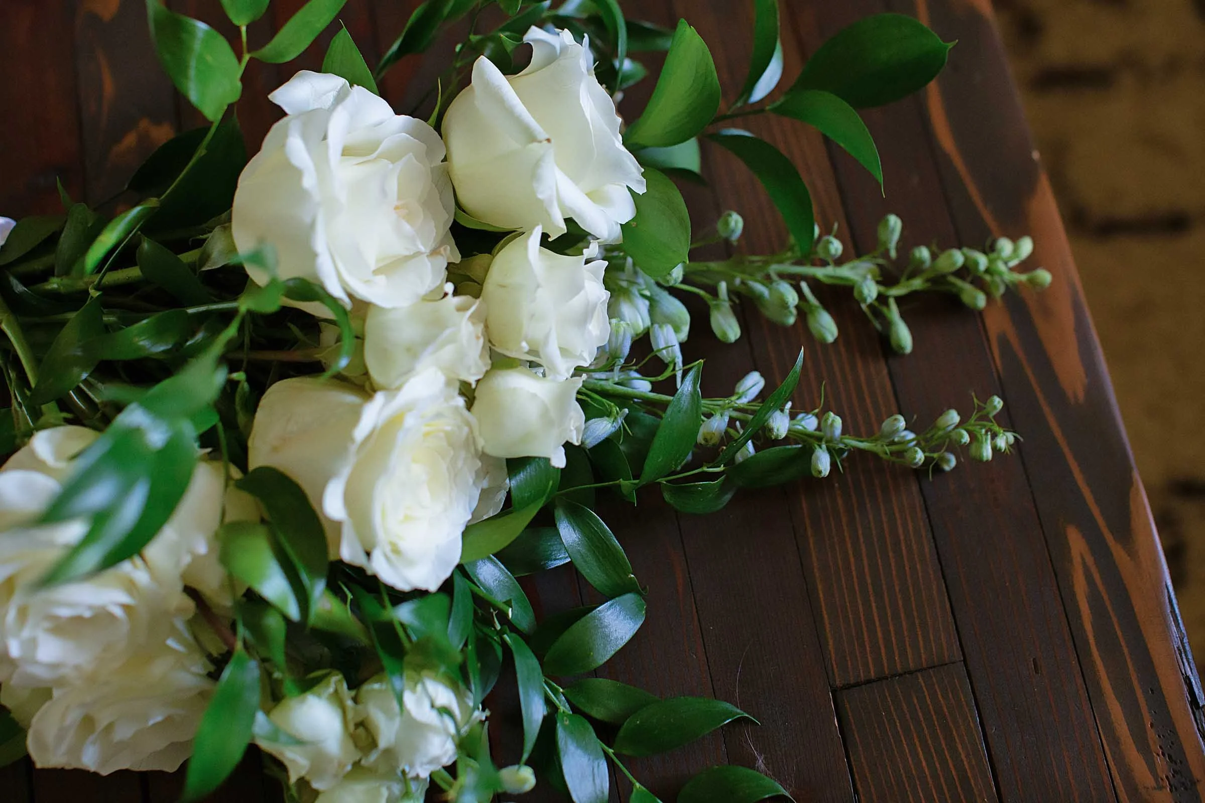 Bouquet of white roses from central Louisiana florist.