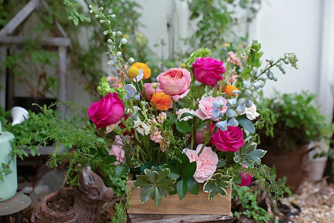 An assorted floral arrangement in a florist shop in Alexandria, Louisiana.
