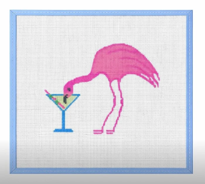 The Tipsy Flamingo Needlepoint Canvas