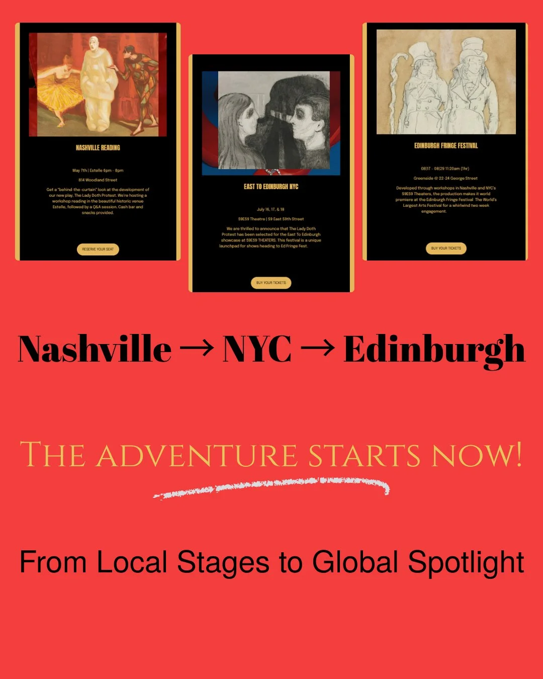 Nashville &rarr; NYC &rarr; Edinburgh. One story moving across three cities, one stage at a time. ⁠
⁠
#edfringe #59E59 #NYCtheatre #TheLadyDothProtest #TheatreJourney #FringeFestival #LiveTheatre #StageProduction #NYCTheatre #NashvilleTheatre #EdFrin