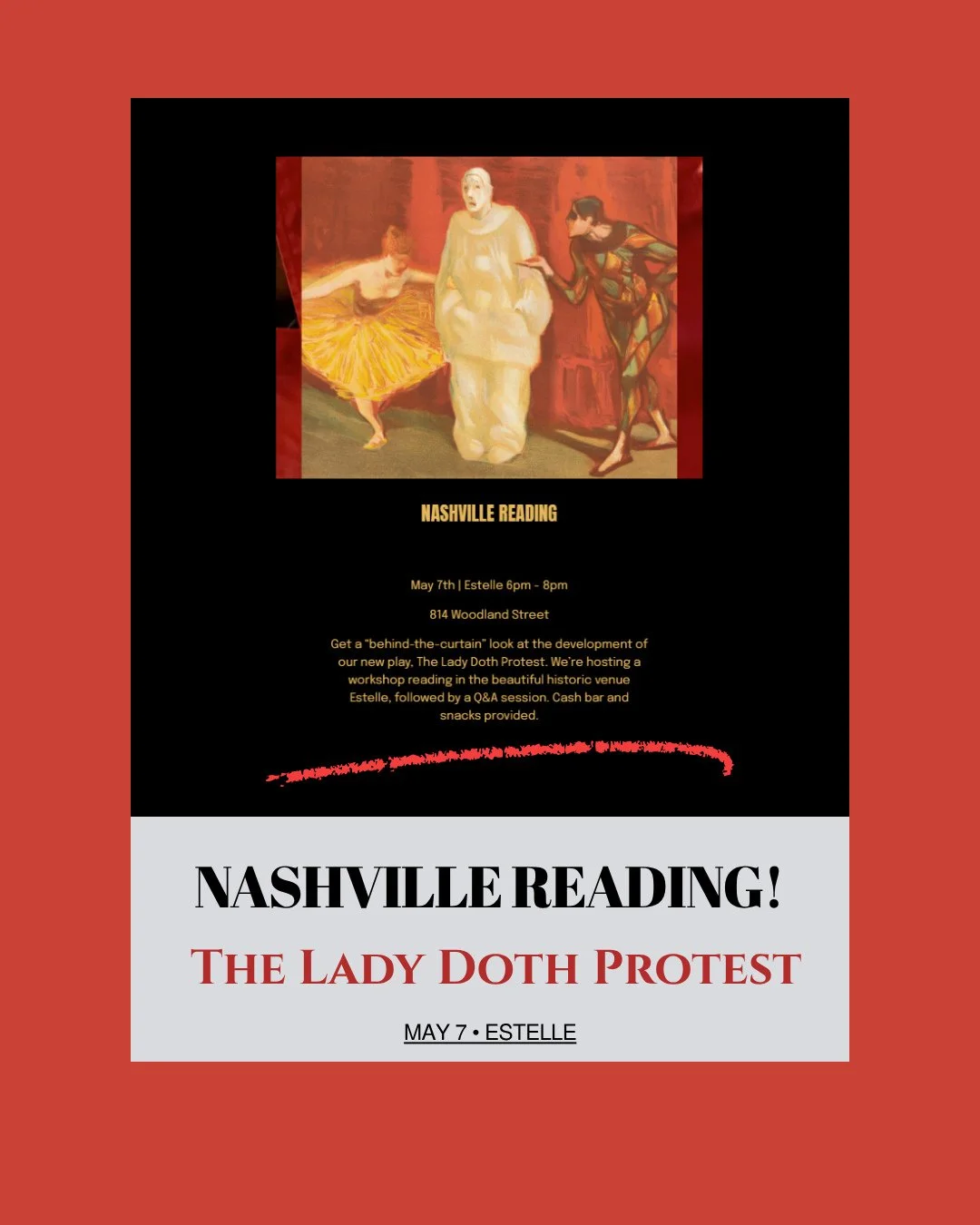 May 7. Estelle. Nashville. This is where everything begins &mdash; the first audience, the first night. We can't wait to share what we have been up to.⁠
⁠
#edfringe #59E59 #NYCtheatre #TheLadyDothProtest #NashvilleEvents #LiveTheatre #StagePerformanc