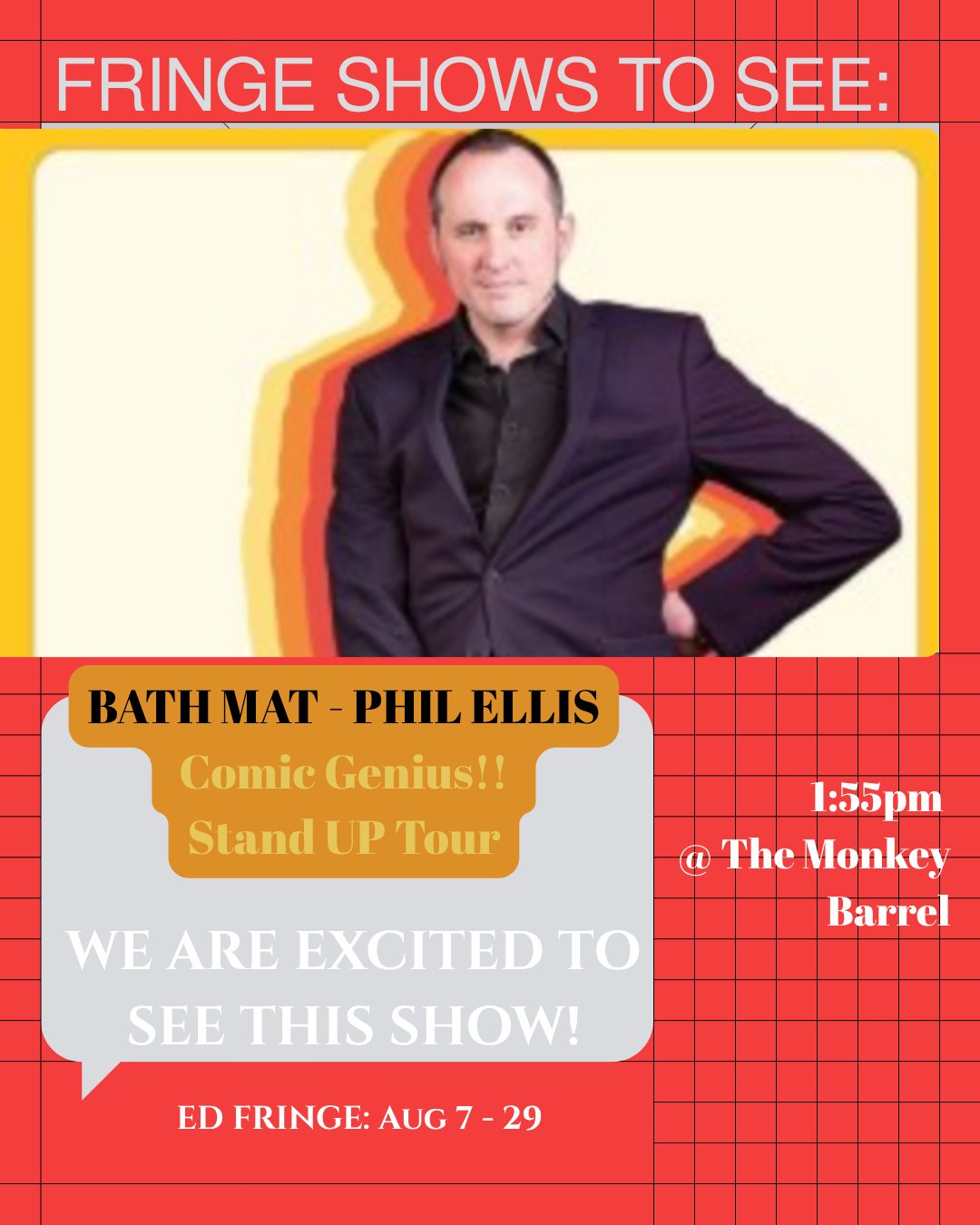 FRINGE SHOWS TO SEE: Bath Mat by Phil Ellis &mdash; chaotic, sharp, and brilliantly unpredictable stand-up comedy.⁠
⁠
#edfringe #59E59 #NYCtheatre #EdinburghFringe #ComedyShow #StandUpComedy #FringeFestival #LivePerformance⁠
⁠
Be there &rarr; https:/