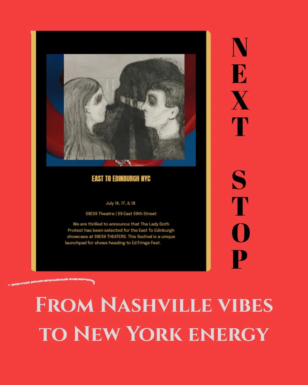 Next stop: from Nashville to New York City - our favorite city on earth! Some of us went to NYU Grad so excited to perform in the city always!⁠
⁠
#edfringe #59E59 #NYCtheatre #TheatreJourney #NashvilleToNYC #LivePerformance #StageStory #CreativeProce