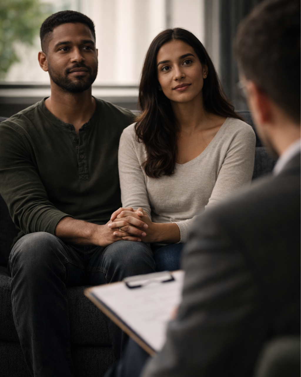 Couple in marriage counseling session working through relationship challenges in Tennessee