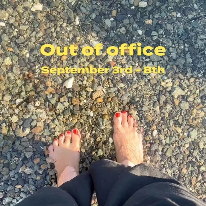 Out of office from September 3rd - 8th for a wedding &amp; family time. I hope you take some time to put your toes in some water, eat some good food, move your body, and hug your loved ones! 

Will be back to work &amp; answering emails etc on the 9t