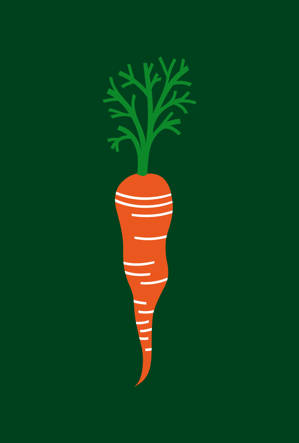 Illustration of a carrot with green leafy top against a dark green background.