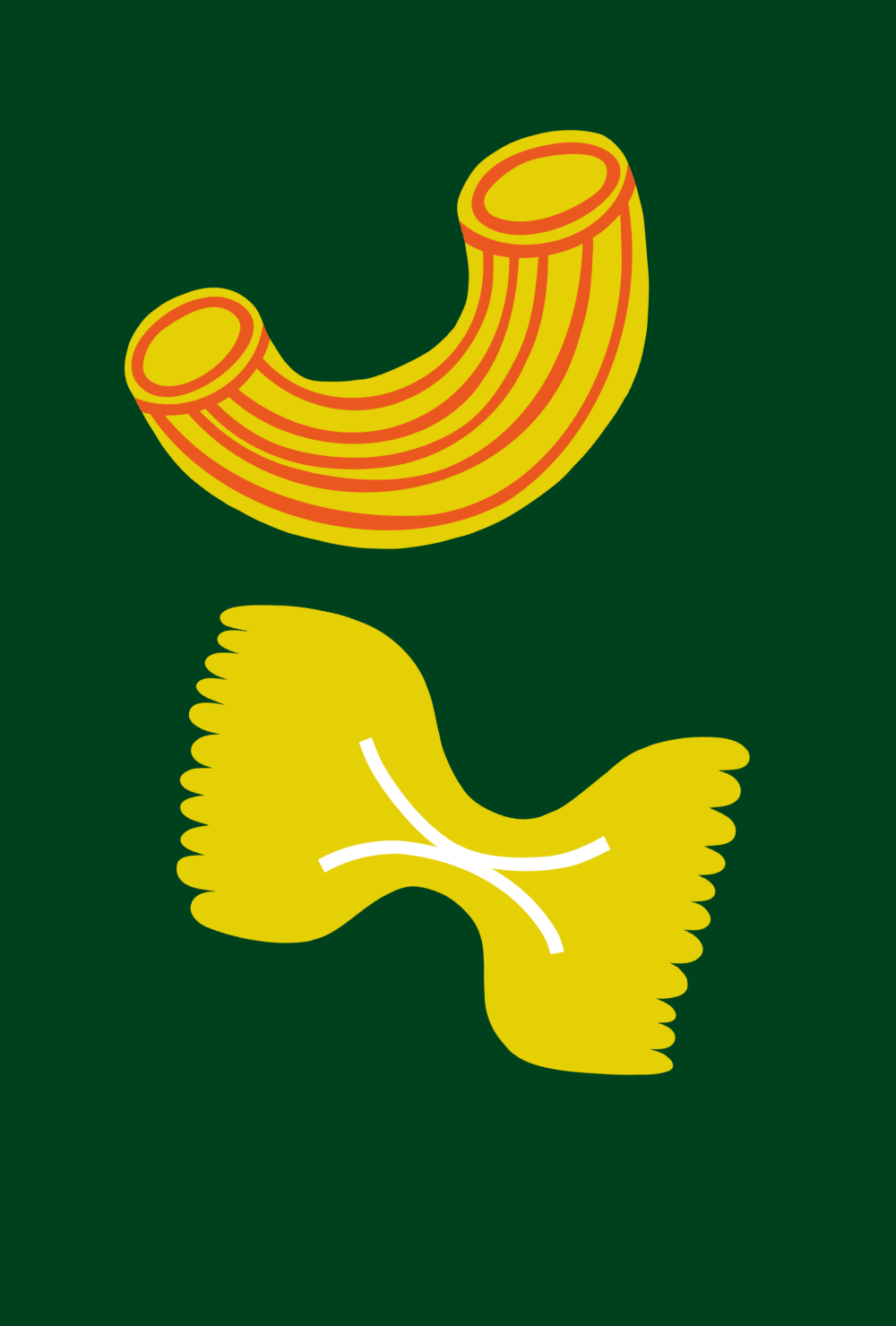 Illustration of pasta and a pasta sauce with a green background.