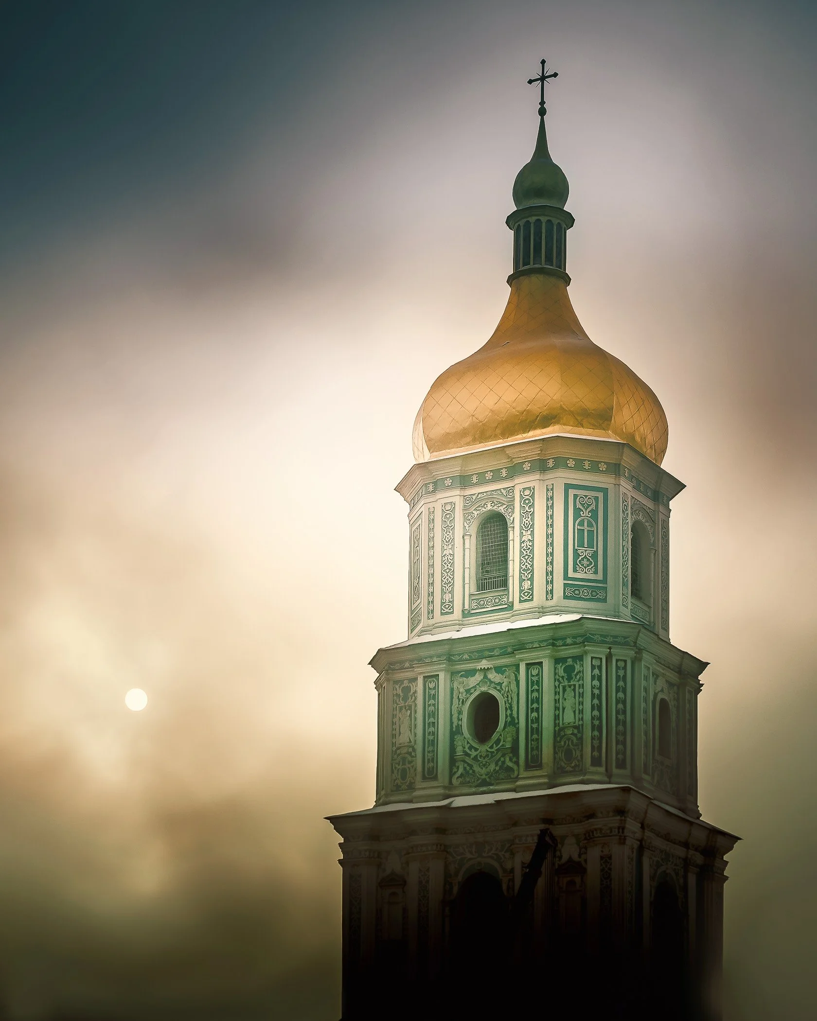Sophia in the Mist An ethereal, atmospheric photograph of Saint Sophia Cathedral veiled in a soft morning mist.