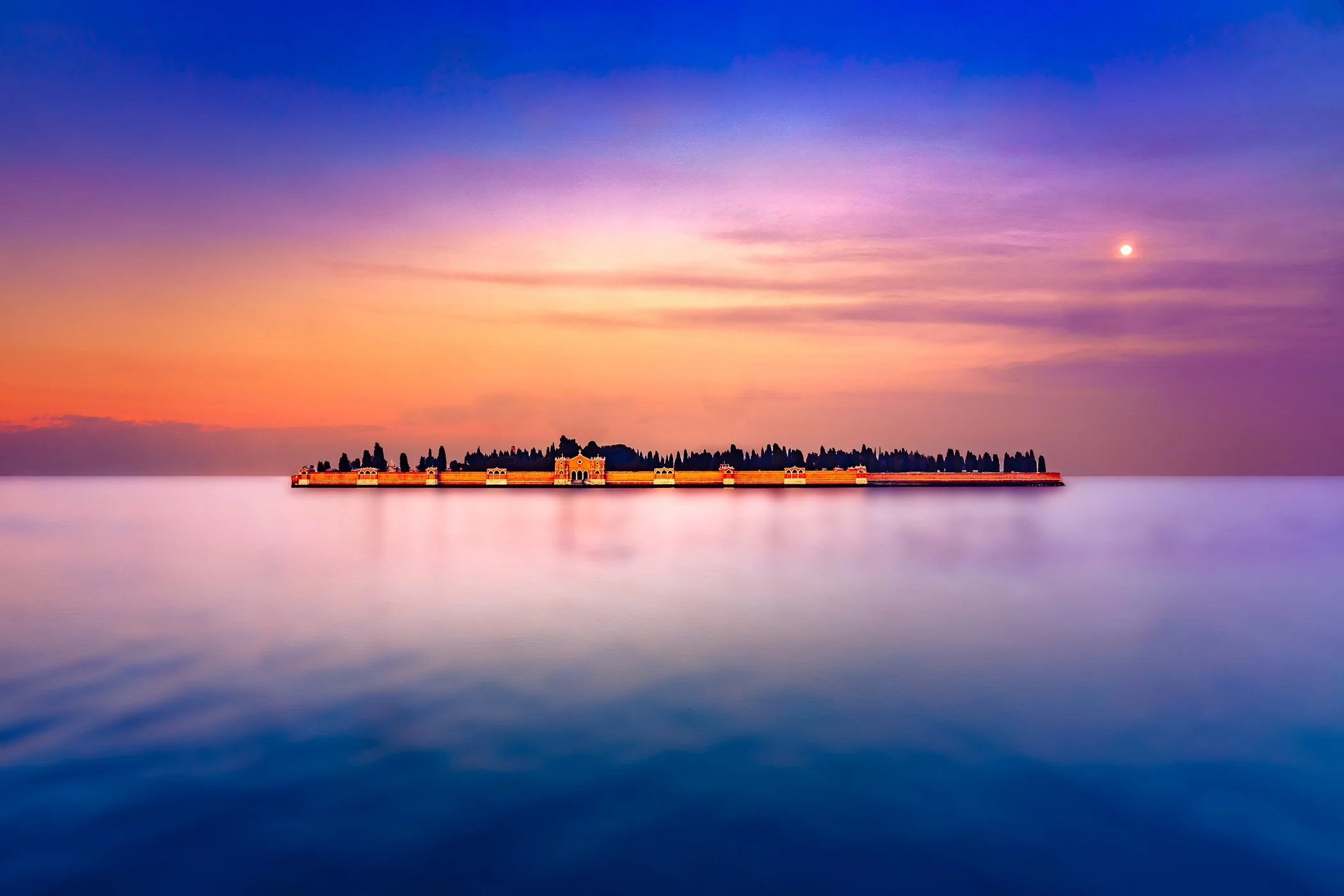 San Michele at Dusk The cemetery island standing peaceful and still amidst twilight water reflections.