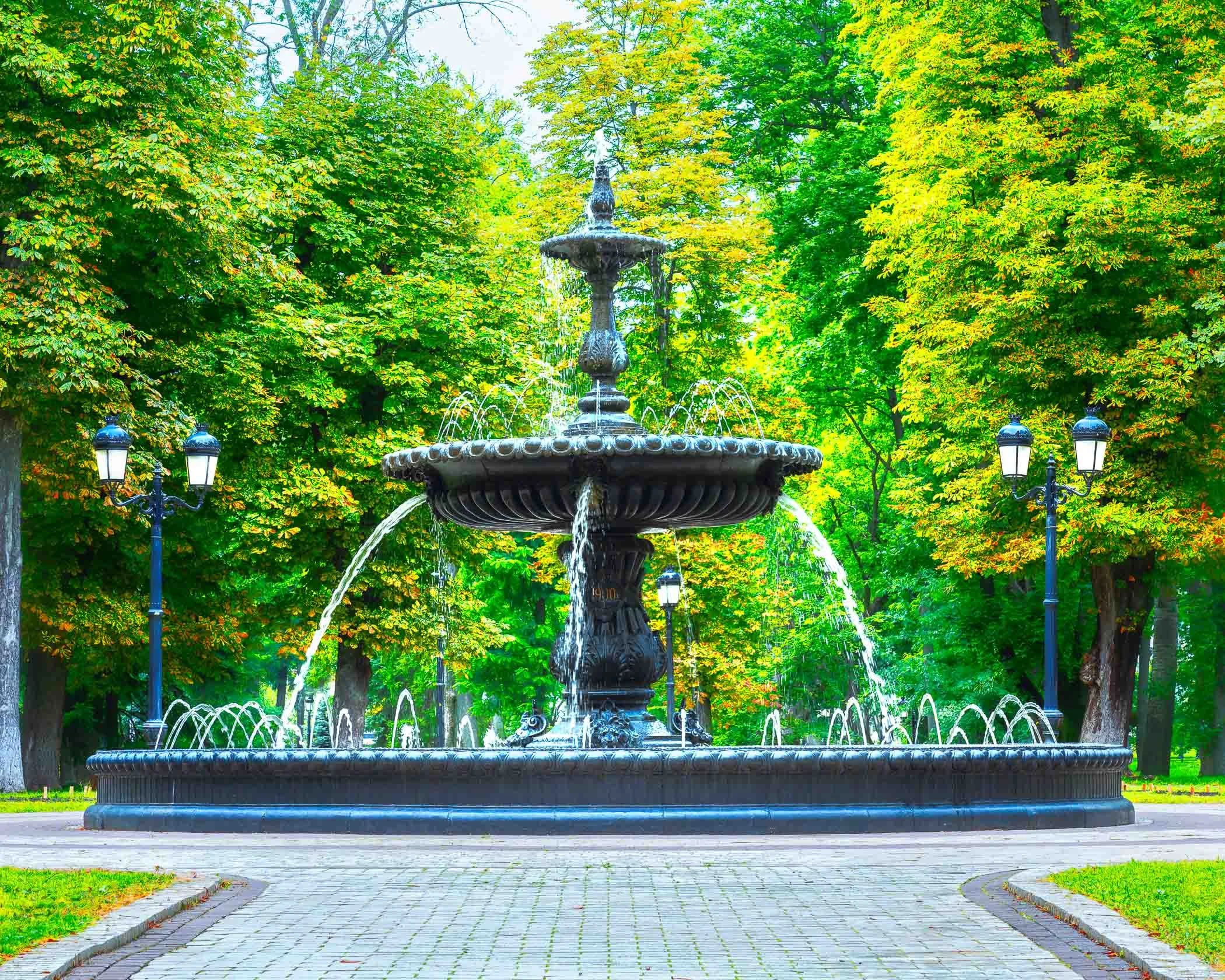 A fountain in a park in central Kyiv