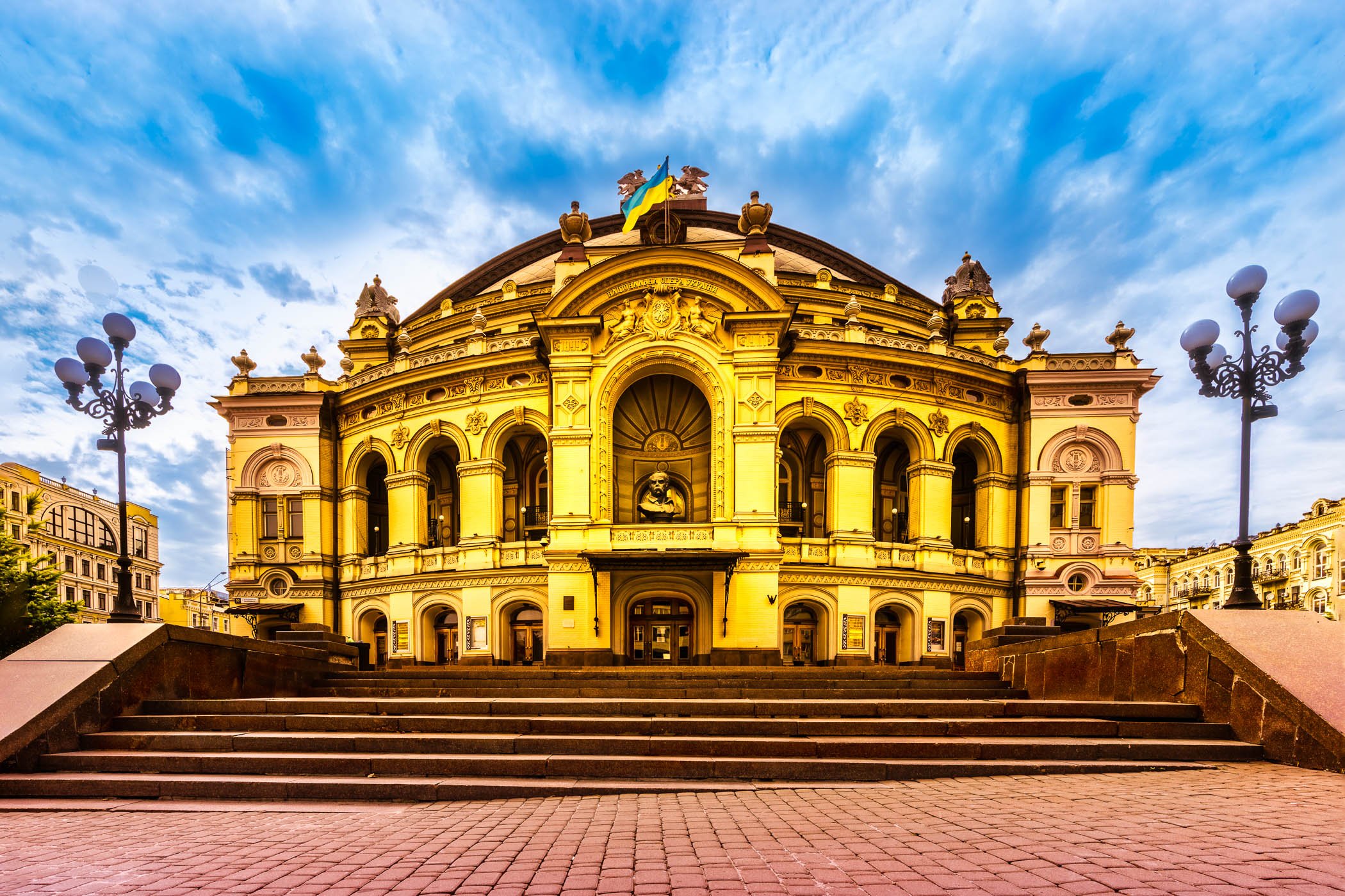 Kyiv Opera House An elegant architectural photo depicting the grand façade of the National Opera of Ukraine.