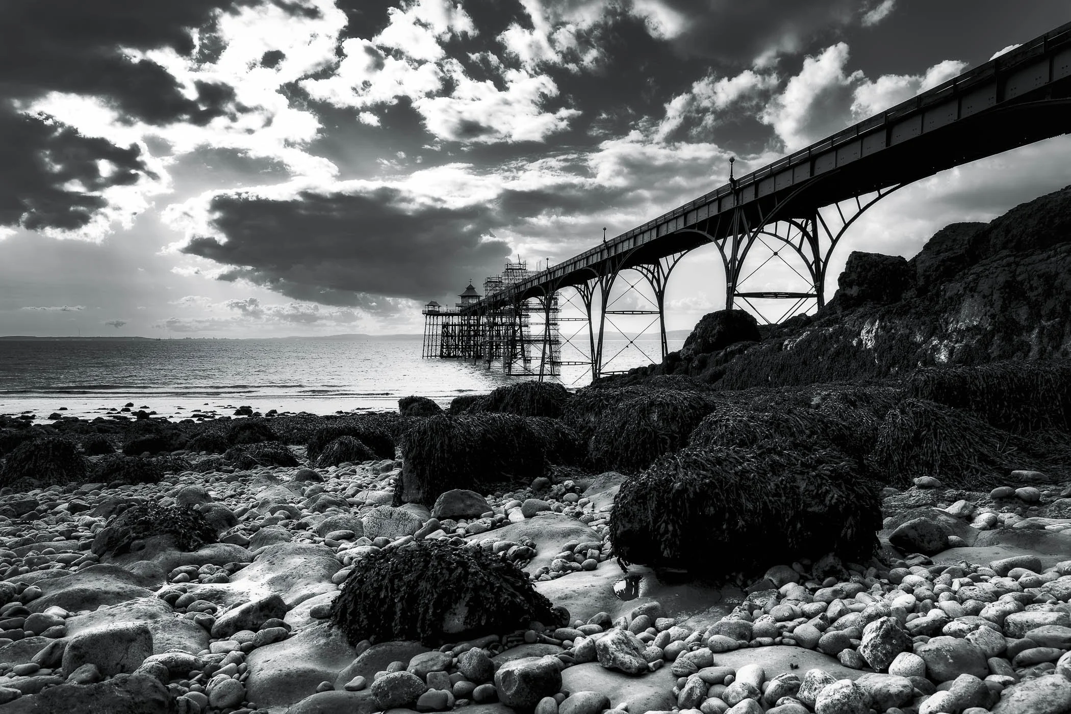 Clevedon Pier The elegant historic pier stretching out into calm waters beneath a soft, atmospheric sky.