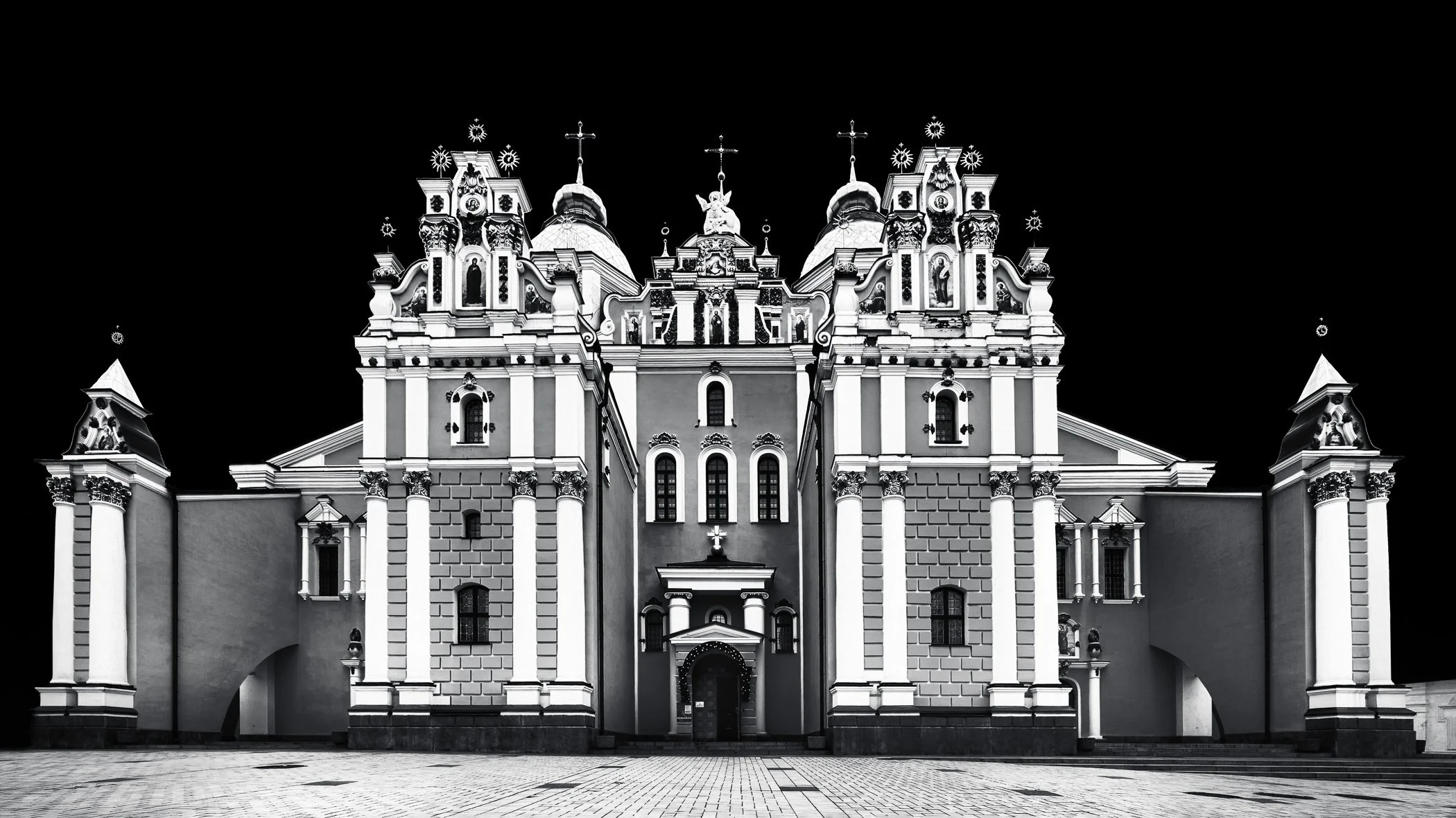 Saint Michaels Facade Detailed architectural study emphasising depth, historical texture, and classic stone carving.