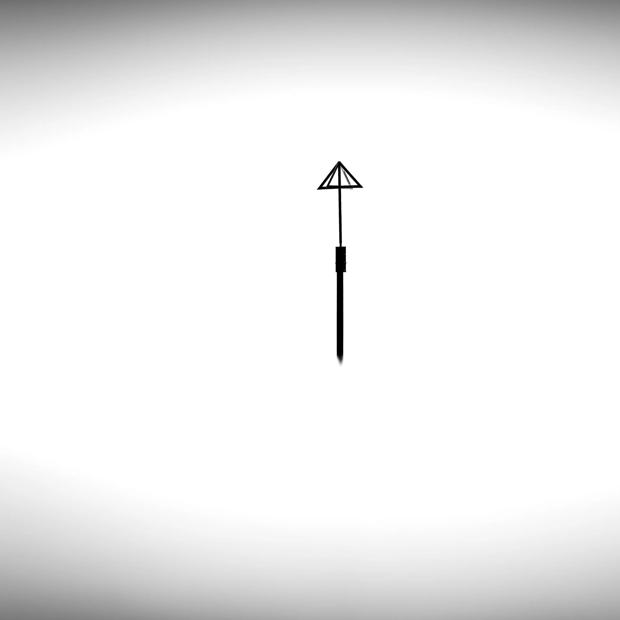 Beacon of Silence A lonely post standing steadfast amidst vast, misty waters in high-contrast monochrome.