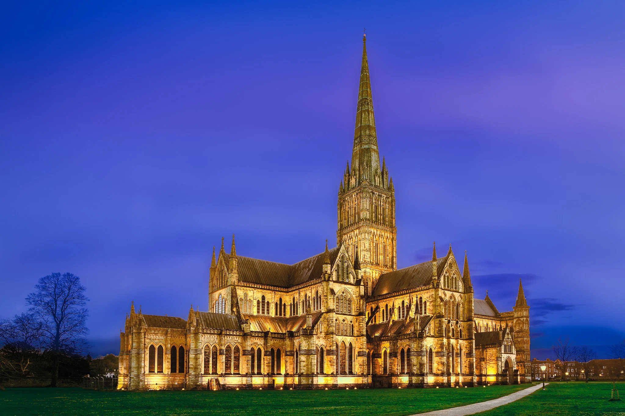 Salisbury Cathedral Illuminated at Twilight