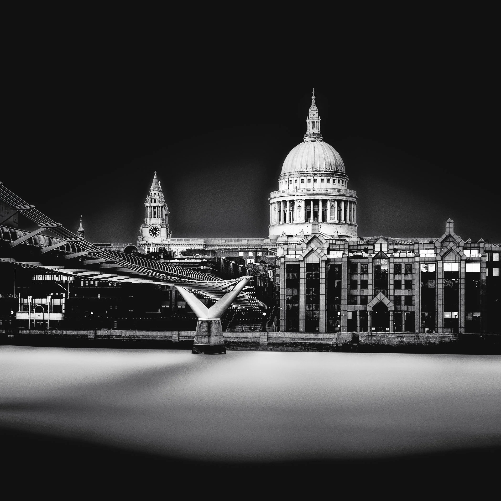 St Paul’s & the Millennium Bridge A bold perspective emphasizing the leading lines of the pedestrian bridge guiding the eye toward St Paul's Cathedral.