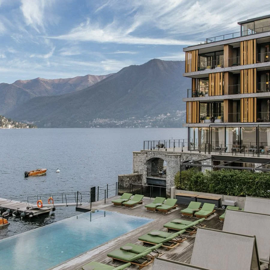 Modern Il Sereno hotel on Lake Como with infinity pool and lakefront views