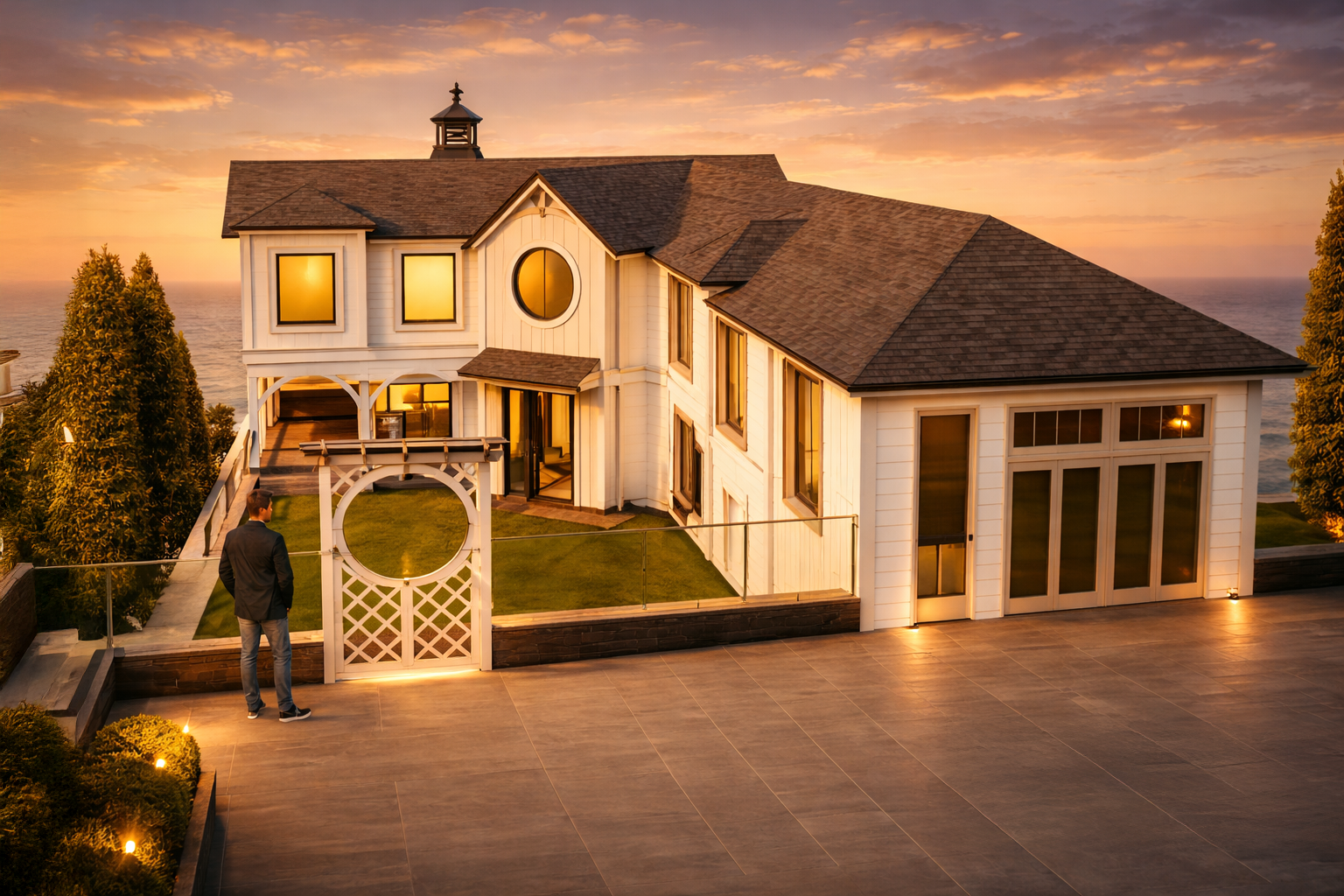 Coastal new construction home in the Village of Northport with harbor views designed by Americana Architects.