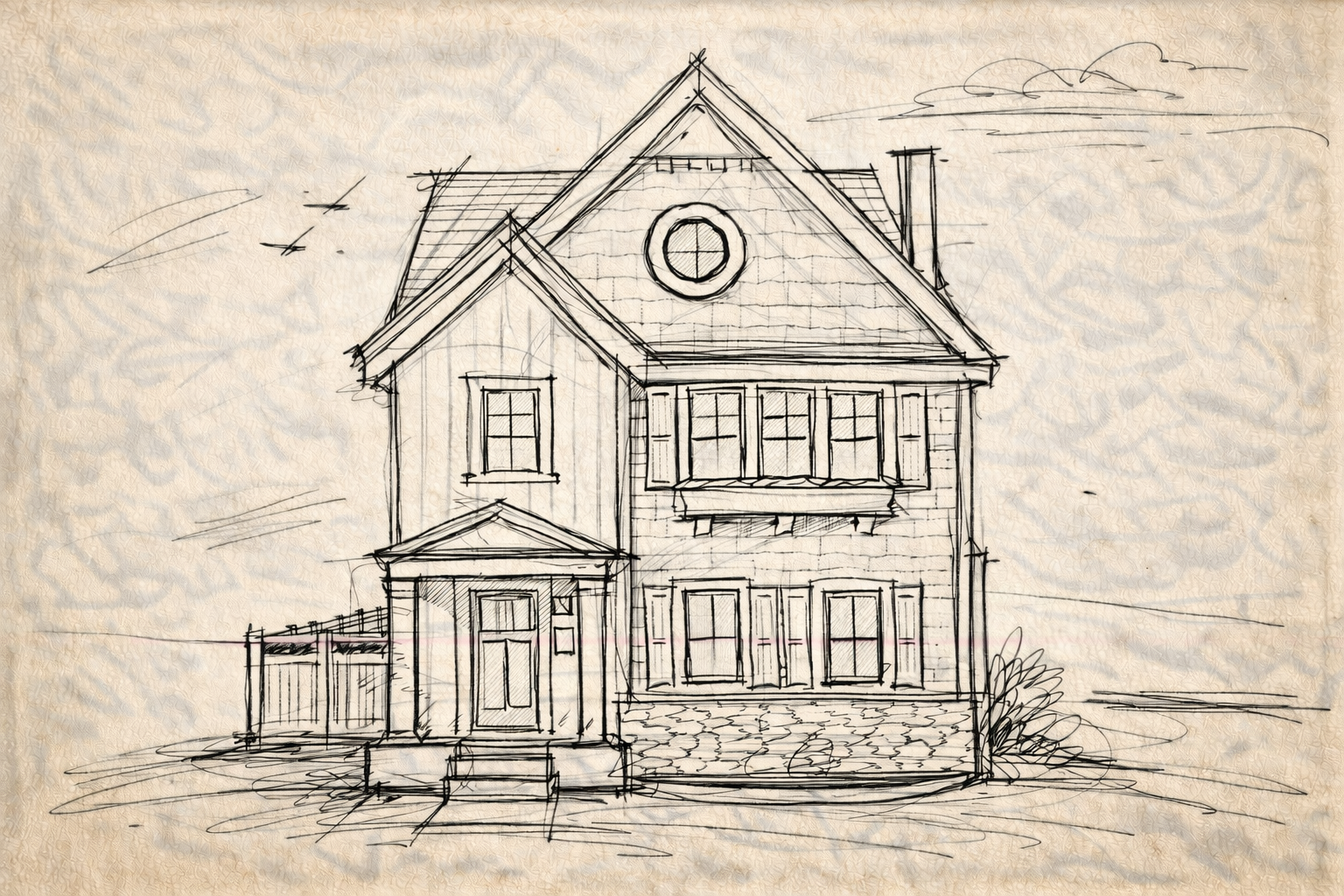 Concept sketch of a two-story home renovation and second floor addition in Williston Park, NY by Long Island architect Americana Architects