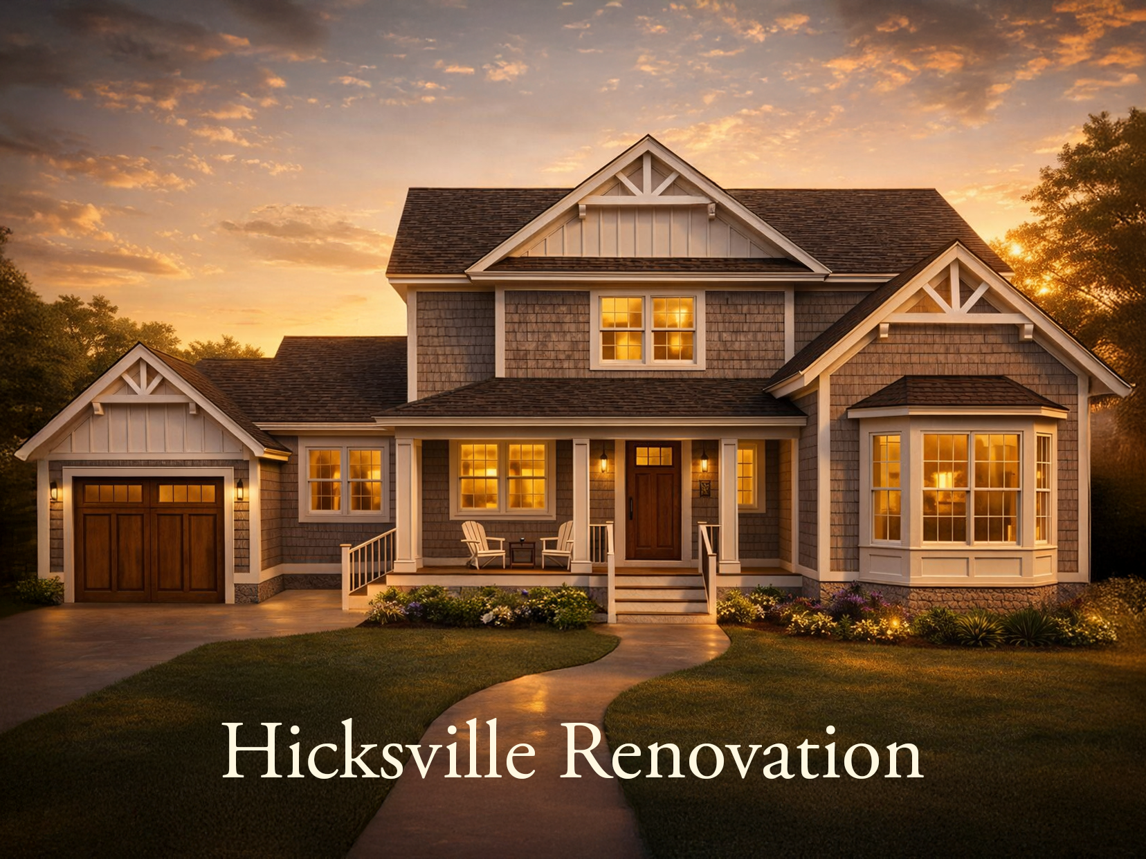 Hicksville home renovation with second floor addition and front porch by Long Island residential architect Americana Architects.
