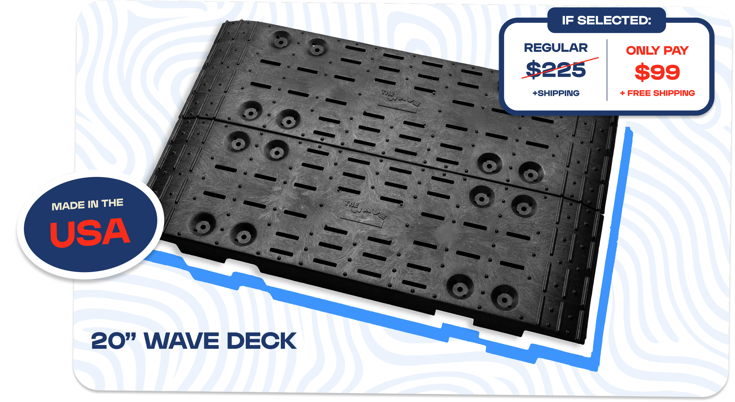 If Selected,  only pay $99 + Free shipping [regularly $225 + Shipping] Made in the USA- 20" Wave Deck