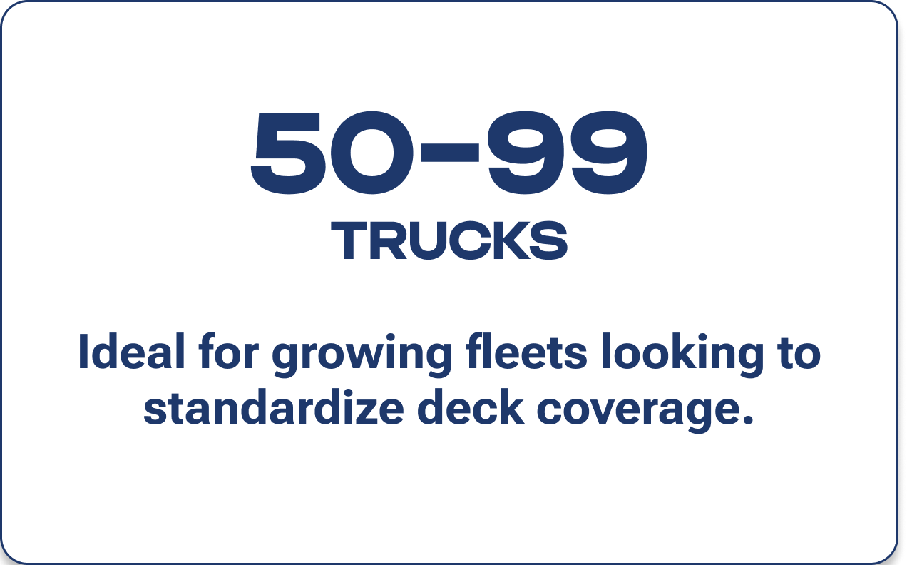 [50-99 Trucks] Ideal for growing fleets looking to standardize deck coverage.