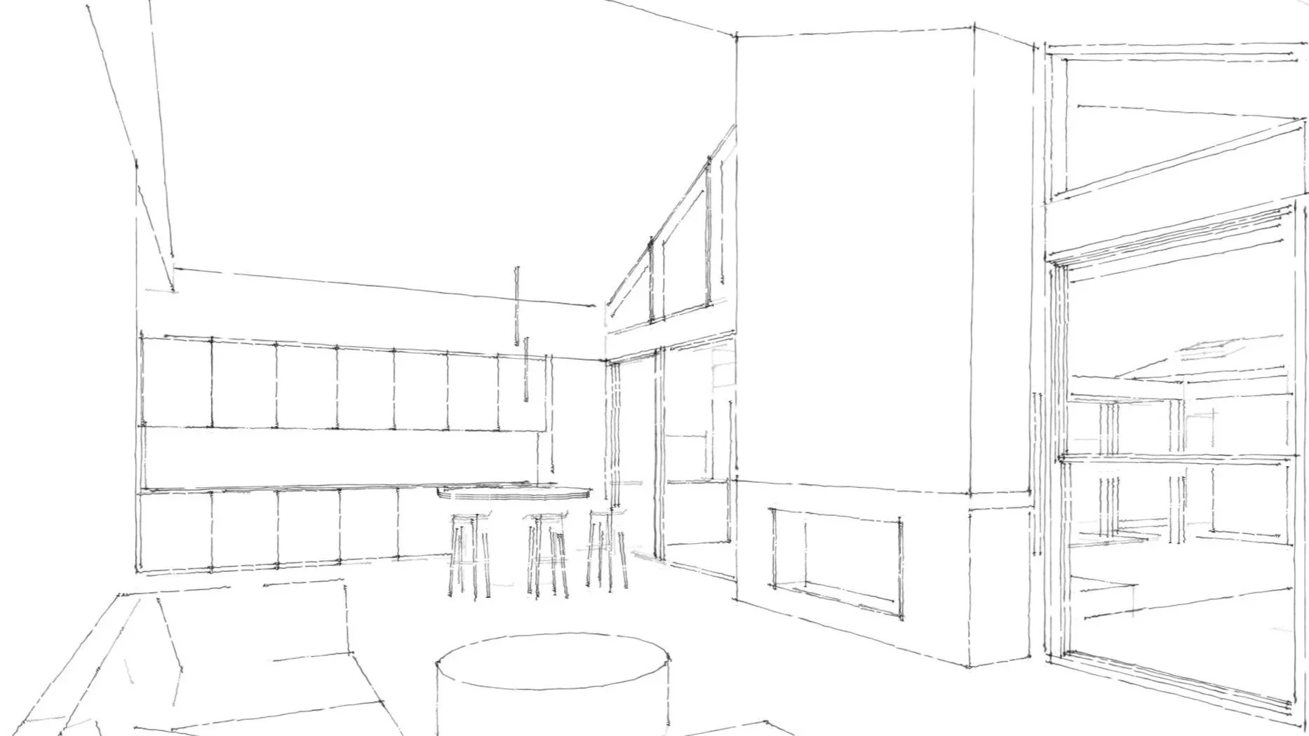 Open plan entertaining sketch
