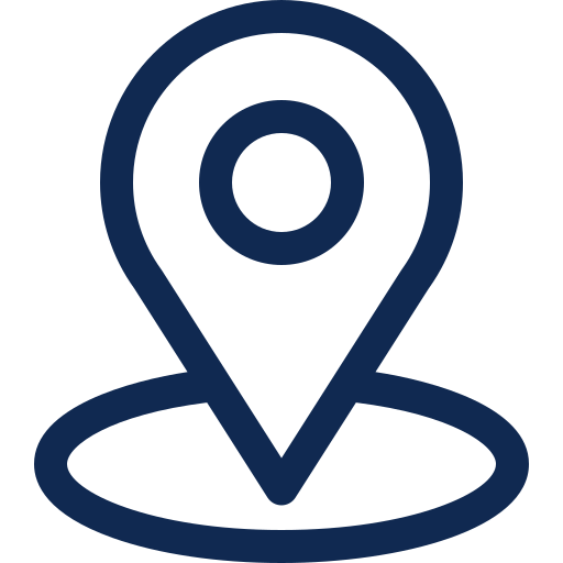A navy blue map pin icon on a black background.
