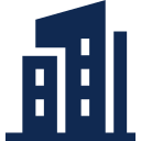 Stylized blue and dark blue rectangle logo with abstract letters