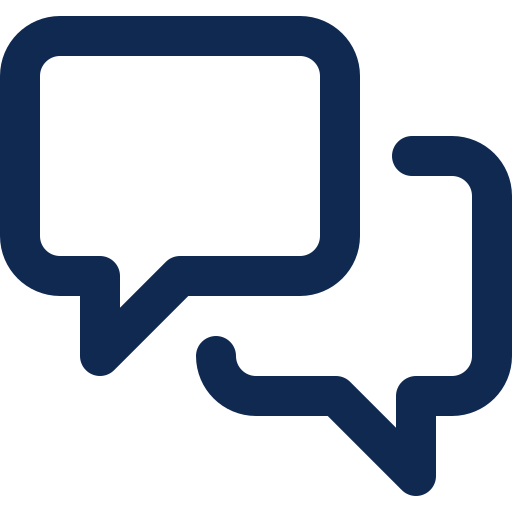 Two overlapping chat bubble icons in dark blue.